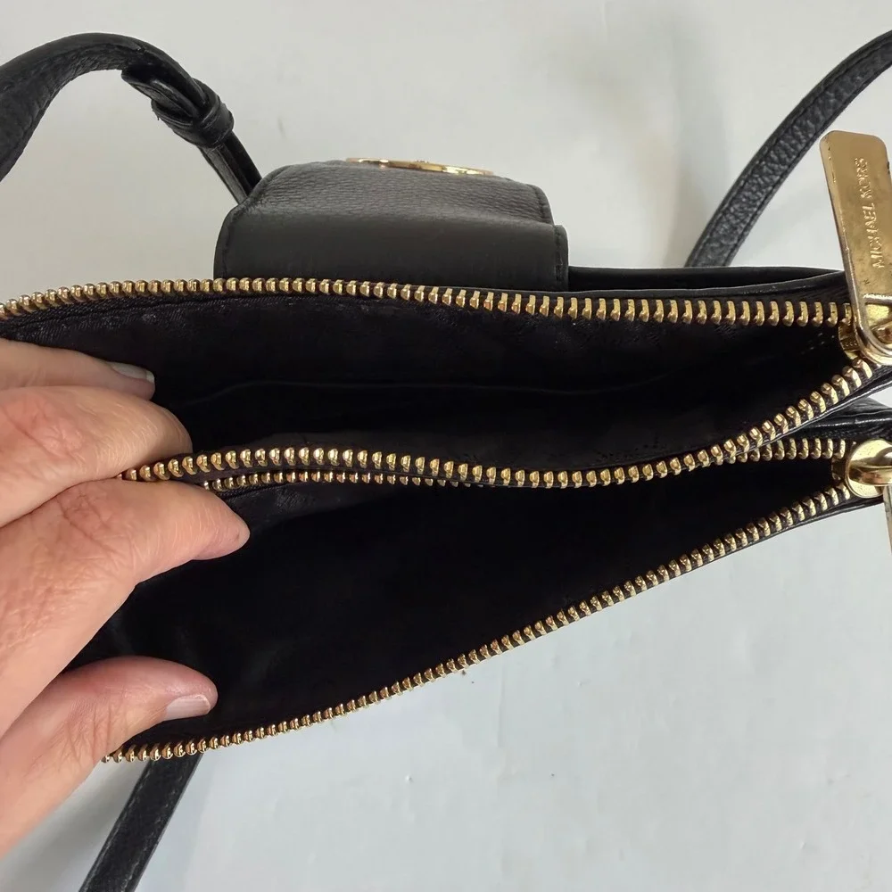 Michael Kors Black Leather Crossbody Wallet Purse Bag